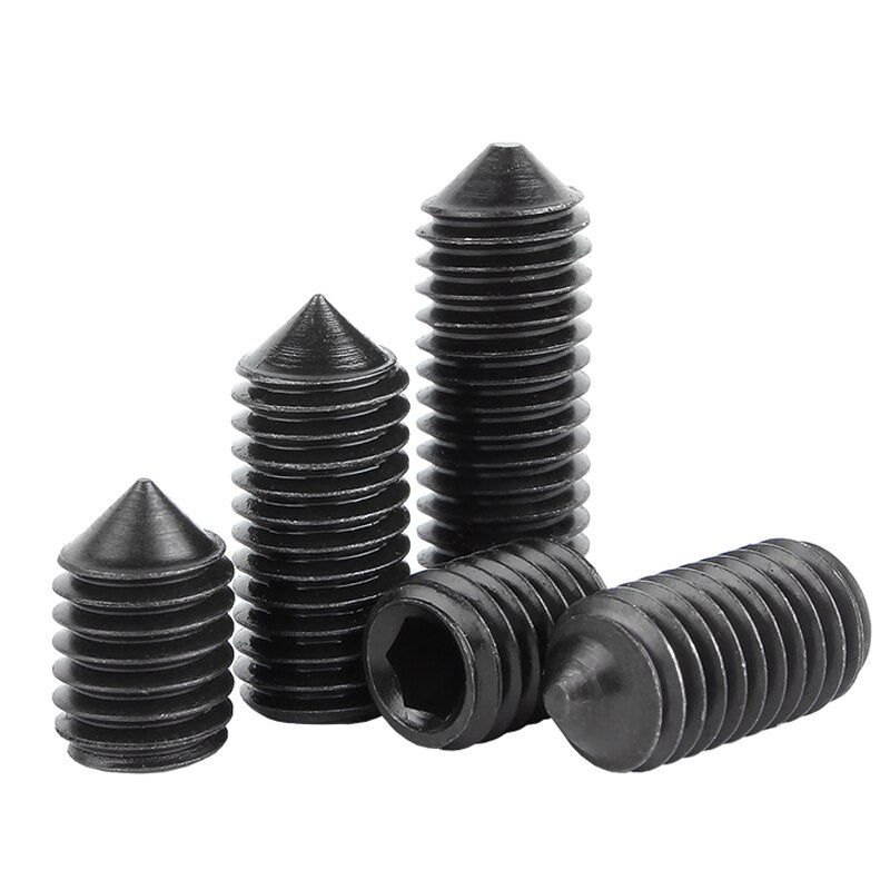 10pcs M2.5 M3 M4 M5 M6 M8 M10 Grade 12.9 Black Carbon Steel Hex Hexagon Socket Cone Point Grub Set Screw Tapered End Bolt DIN914 - ChubbyChunk