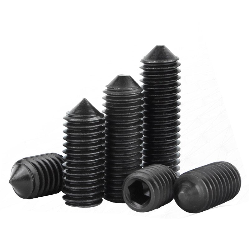 10pcs M2.5 M3 M4 M5 M6 M8 M10 Grade 12.9 Black Carbon Steel Hex Hexagon Socket Cone Point Grub Set Screw Tapered End Bolt DIN914 - ChubbyChunk