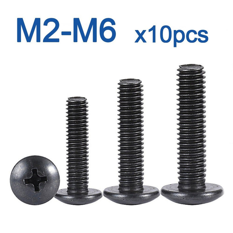 10Pcs/lot M2 M2.5 M3 M3.5 M4 M5 M6 TM Screws Phillips Truss Mushroom Head Screw Black Plated Electronic Carbon Steel Screws - ChubbyChunk
