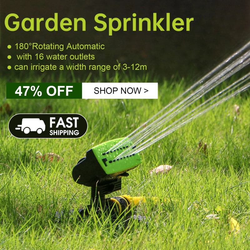 16 Holes Garden Sprinkler 180° Rotating Automatic Watering Irrigation System Outdoor Garden Lawn Patio Courtyard Water Sprayer - ChubbyChunk