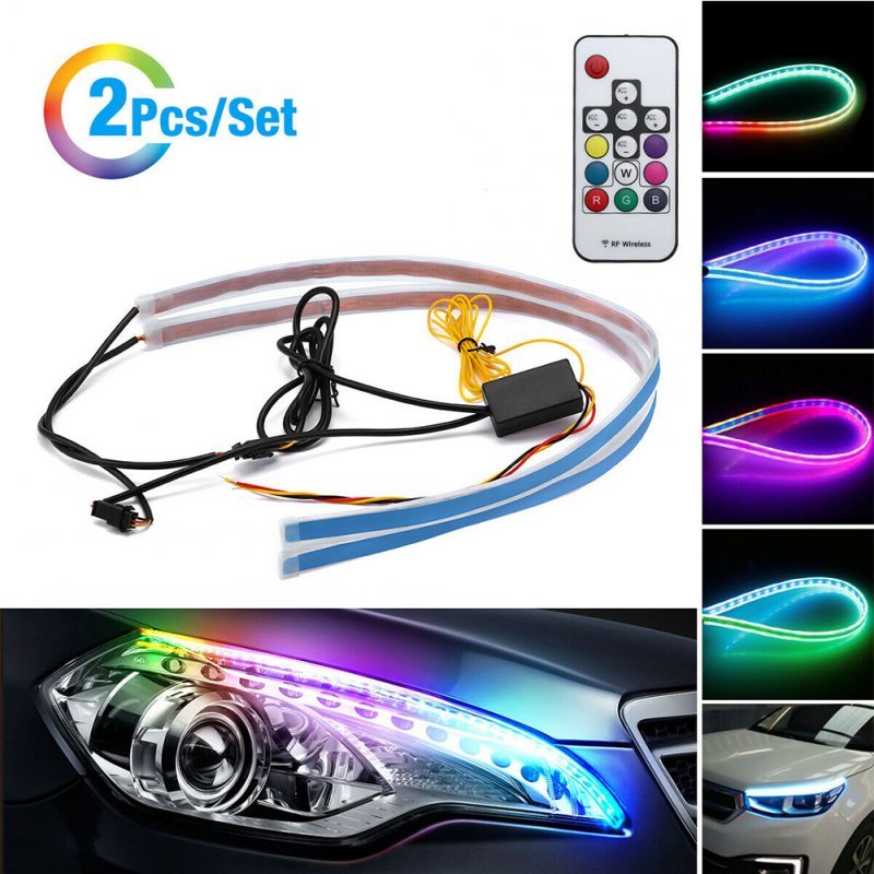 2 Pcs RGB LED Car Styling General Daytime Running Lights Strip Ultra-thin Dual-color Light Guide Bar For Headlight Accessories As shown - ChubbyChunk