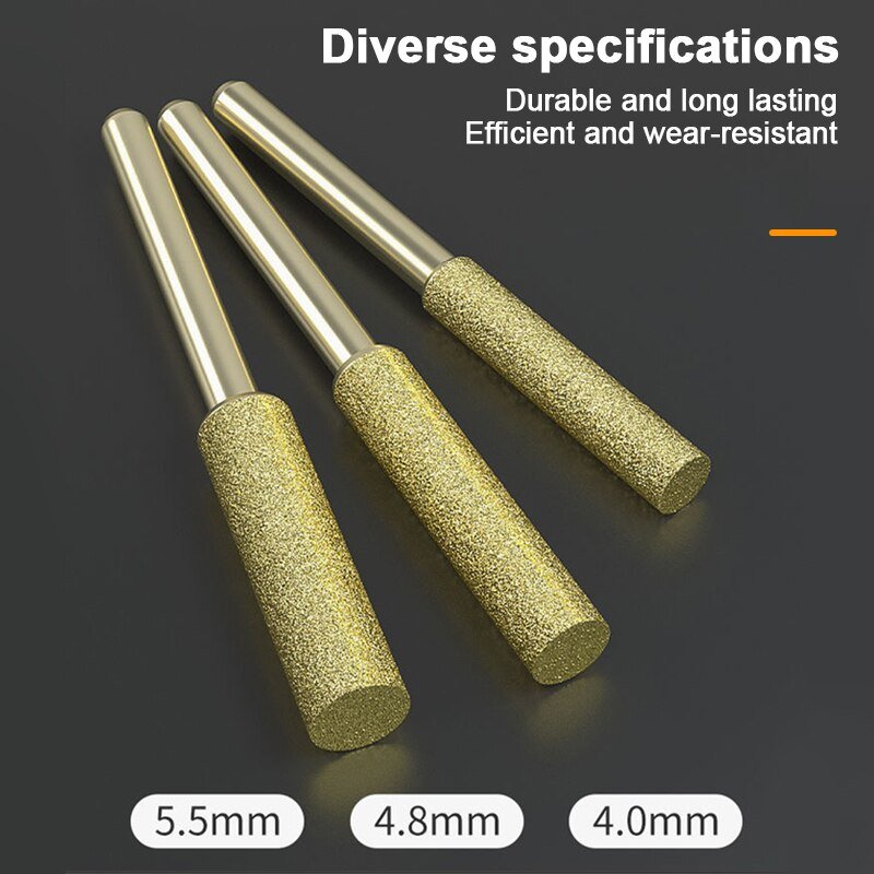 2/10/20pcs Diamond Coated Cylindrical Burr 4/4.8/5.5mm Chainsaw Sharpener Stone File Chain Saw Sharpening Carving Grinding Tools - ChubbyChunk