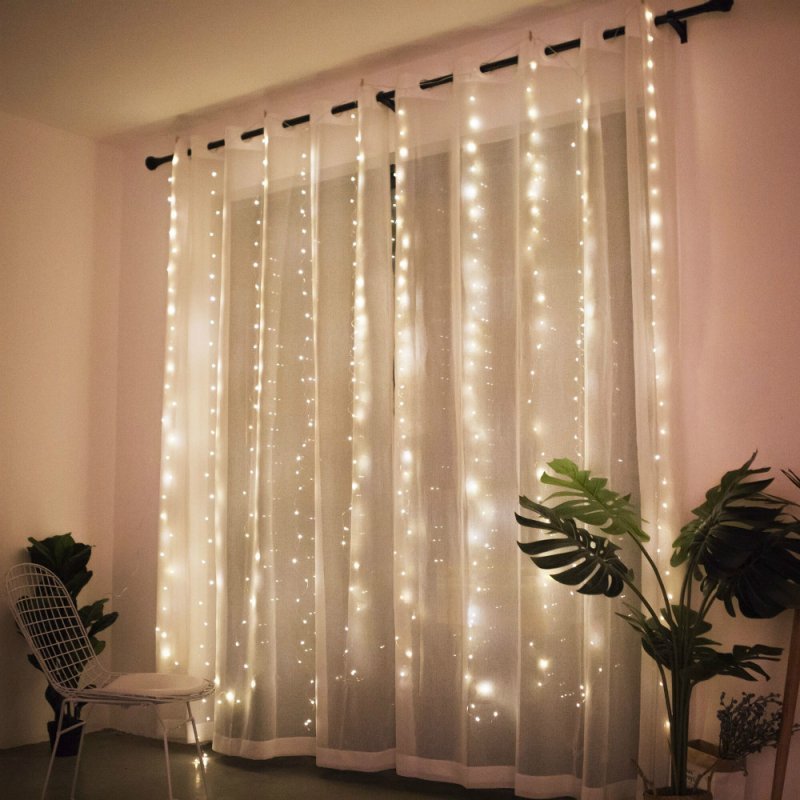 3*1 Meters Curtain Lights 8 mode USB Remote Control Copper Wire Decorative Curtain Lights Fairy Lights LED Lights String Warm White - ChubbyChunk