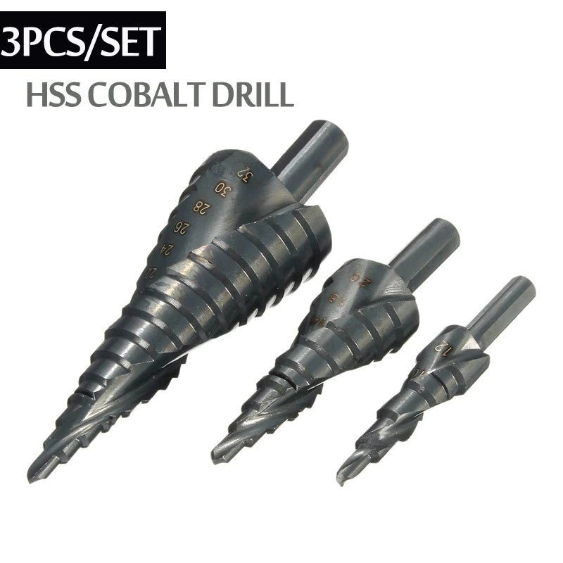 3PCS/SET 4-32MM HSS Cobalt Step Drill Bit Set Nitrogen High Speed Steel Spiral For Metal Cone Triangle Shank Hole Metal drills - ChubbyChunk