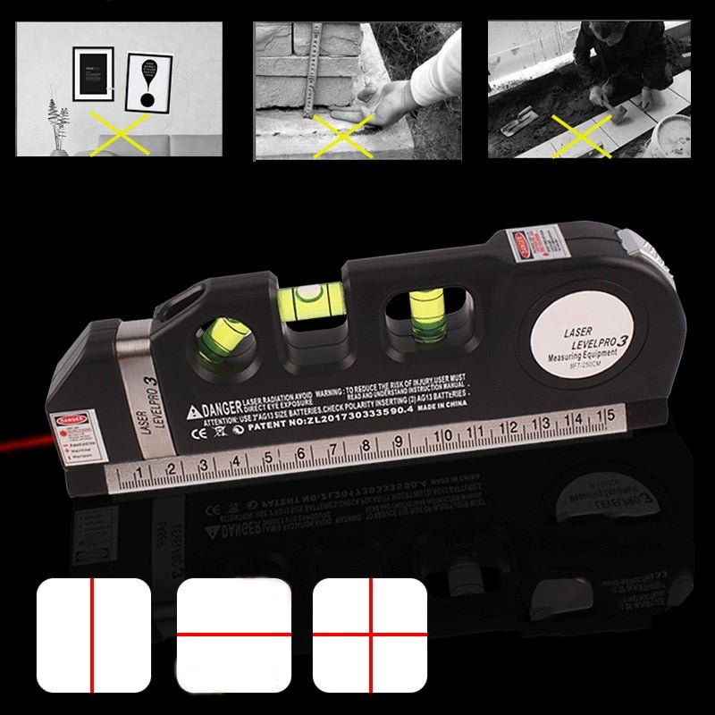 4 In 1 Infrared Laser Level Cross Line Laser Tape 2.5M Measurement Multipurpose Ruler Hand Protractor Measuring Tool - ChubbyChunk
