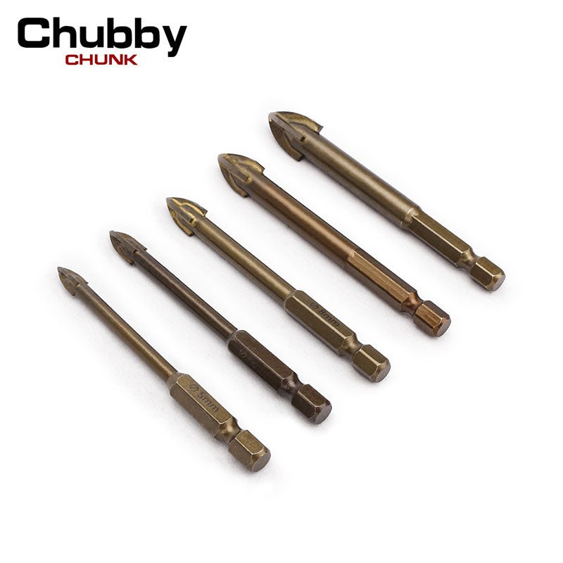 5 Pcs Efficient Universal Drilling Tool,Multi Function Triangle Cross Alloy Drill Bit Tip Tools, Concrete Carbide Drill Tap Bit Set for Glass, Ceramic Tile Wall, and Wood - ChubbyChunk