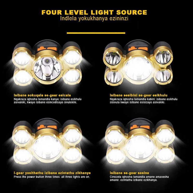 5led Headlamp Usb Rechargeable Super Bright Strong Light Fishing Lights For Outdoor Camping Fishing 9 x 9 x 7cm - ChubbyChunk