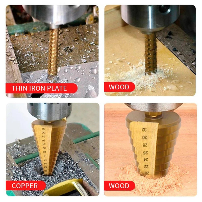 6Pcs Step Drill Bit Saw Drill Bit Set Titanium Milling Cutter For Woodworking Metal Core Hole Opener 4-12 4-20 4-32mm 3 6 8mm - ChubbyChunk