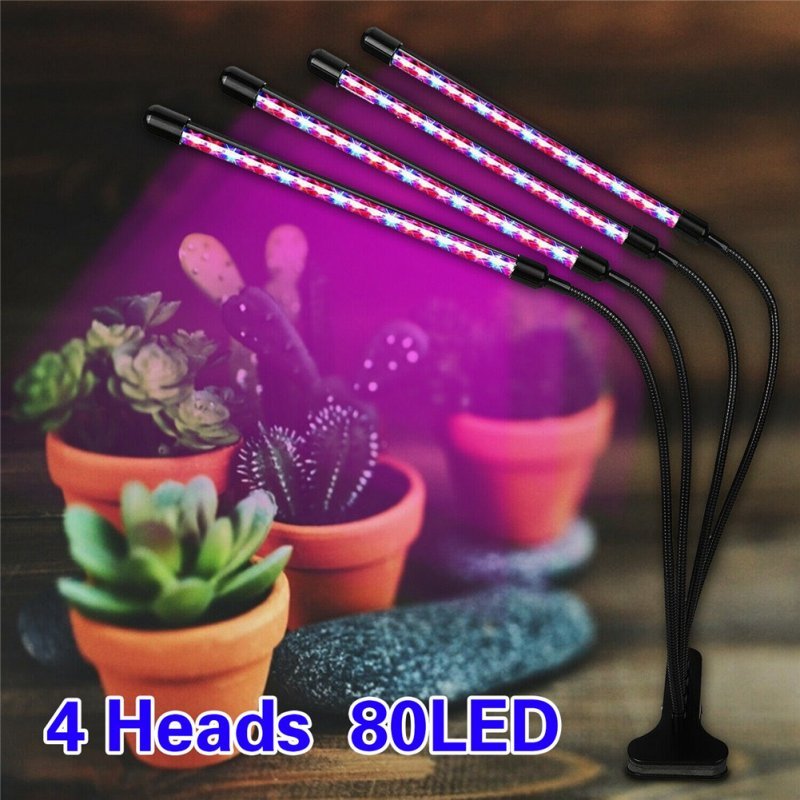 80 Led 4 Heads Grow Light 3 Light Setting 10 Dimmable Levels 360 Degree Adjustable Plant Growing Lamp For Indoor Plant Hydroponics 4 heads - ChubbyChunk