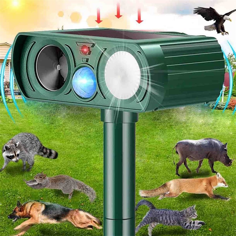 Animal Repeller Ultrasonic Solar Power Outdoor Pest Cat Mice Sensor Pir Portable Repeller - ChubbyChunk