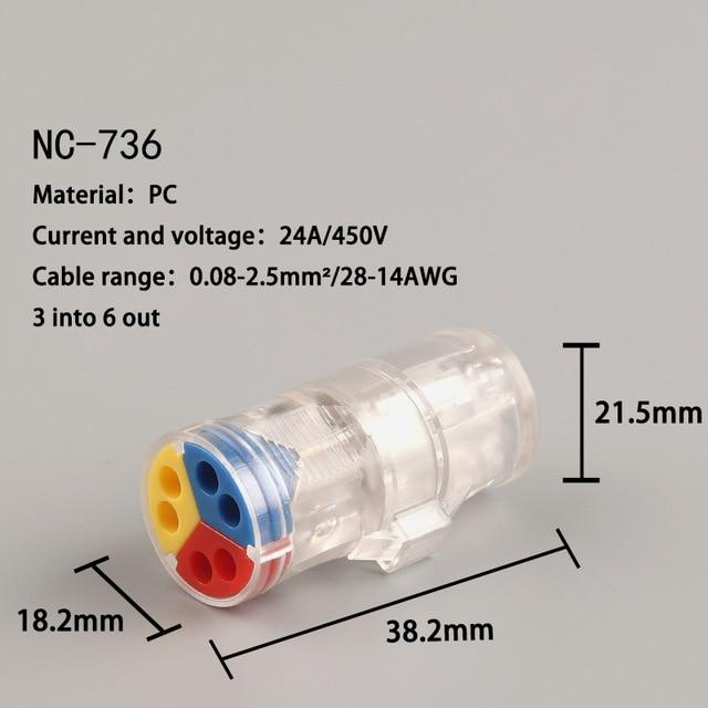 Butt Type Wire Cable Connector Detachable Quick Connector 1 into 2 out Universal compact Conductor Terminal block 0.08-2.5mm2 - ChubbyChunk