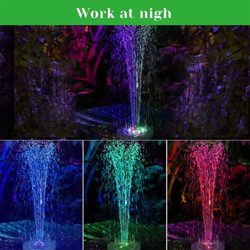 Colorful Led Solar Fountain with Rotating Nozzle High Power Water Pump with Battery Backup for Pond Swimming Pool 6W - ChubbyChunk