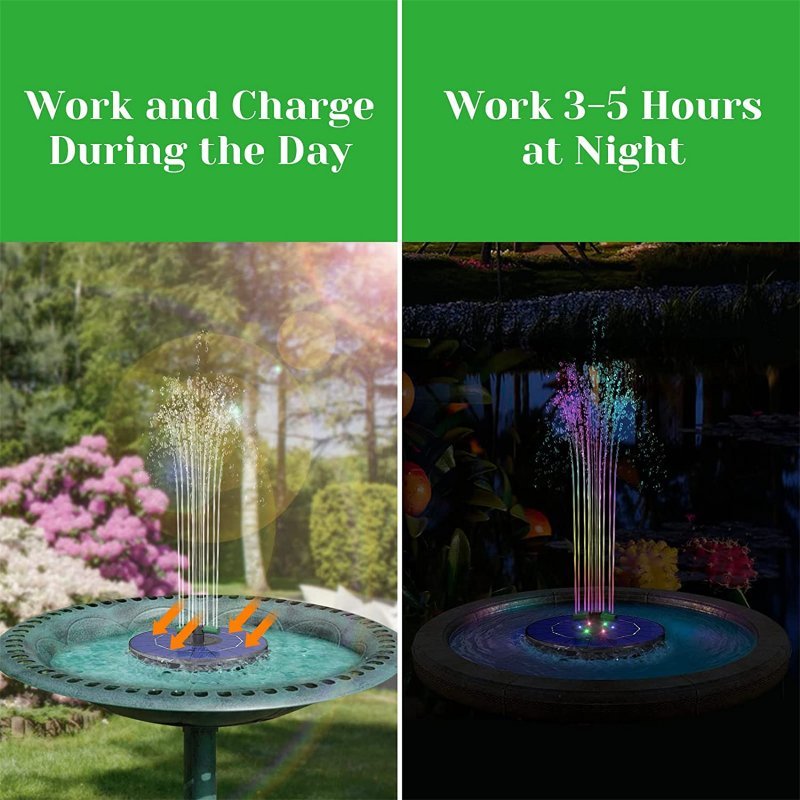 Colorful Led Solar Fountain with Rotating Nozzle High Power Water Pump with Battery Backup for Pond Swimming Pool 6W - ChubbyChunk