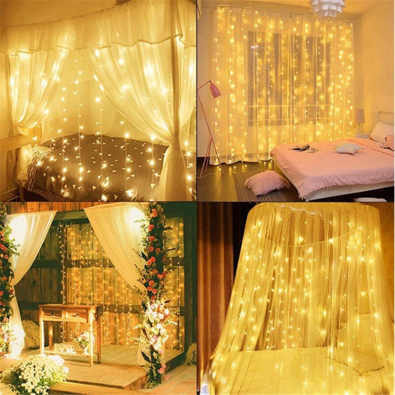 Copper 3 X 3m 300 Led Lamps Lights String, Usb Charging Remote Control Curtain Lamp String, Waterproof Twinkle Wall Lights For Room Decoration Warm Light - ChubbyChunk