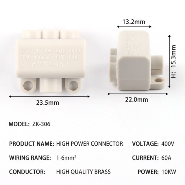 High Power Splitter Quick Wire Connector Terminal Block 60A/400V 1-6mm2 Electrical Cable Junction Box ZK-306/506 Connectors - ChubbyChunk