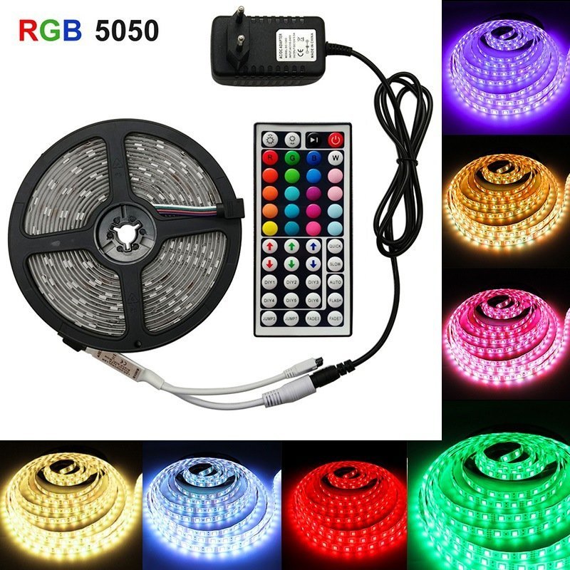 LED 5050 RGB Colorful Soft Strip Lights with 44-key Remote Control Set 12V High Bright Low Voltage Light U.S. regulations - ChubbyChunk