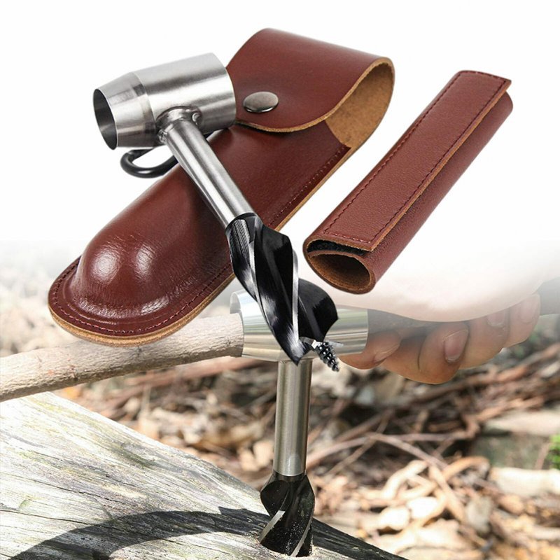 Manual Wood Drill Auger Wrench Multifunctional Woodworking Tools Perfect Gift For Dad Husband Friend brown pu leather case - ChubbyChunk