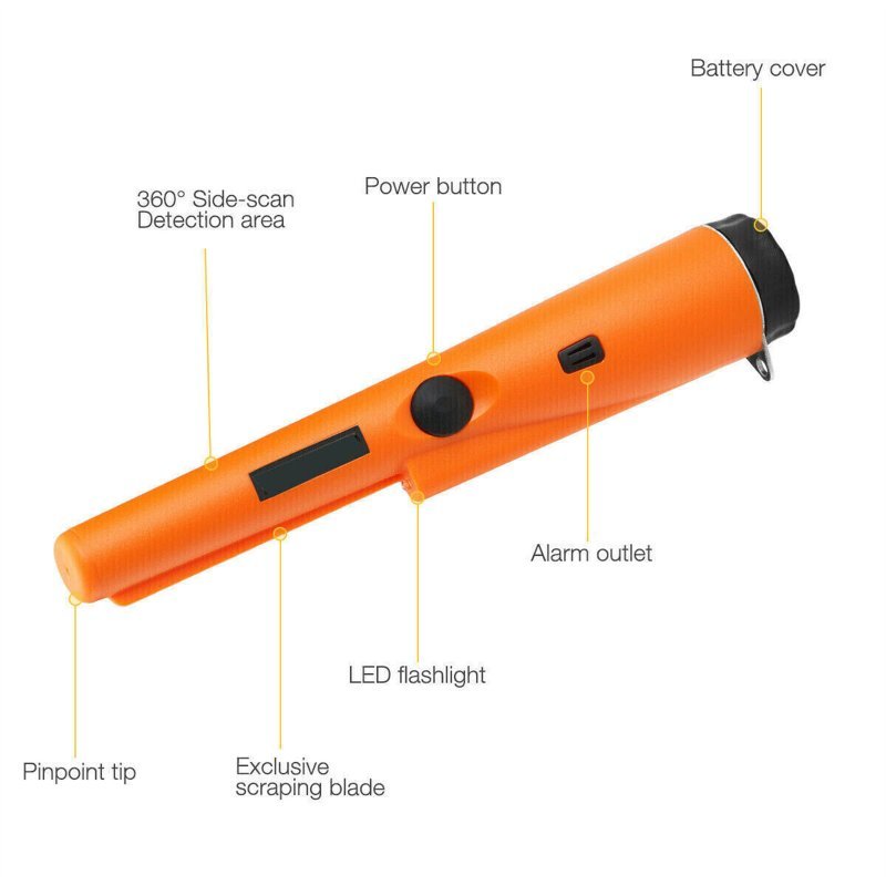 Metal Detector with LED Light Partial Waterproof High Sensitivity 360 ° Detection Gold Sensitive Tester Orange - ChubbyChunk