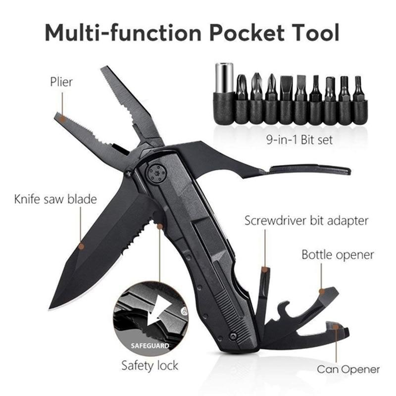 Pliers EDC Folding Knife Multitool Screwdriver Bit Wire Stripper Set Portable Outdoor Survival Bottle Opener Hand Tools - AKskyland