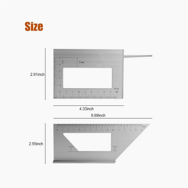 Professional 45/90 Degree Gauge Right Angle Ruler Wear-resistant Measuring Woodworking Tools With Clear Scale silver - ChubbyChunk