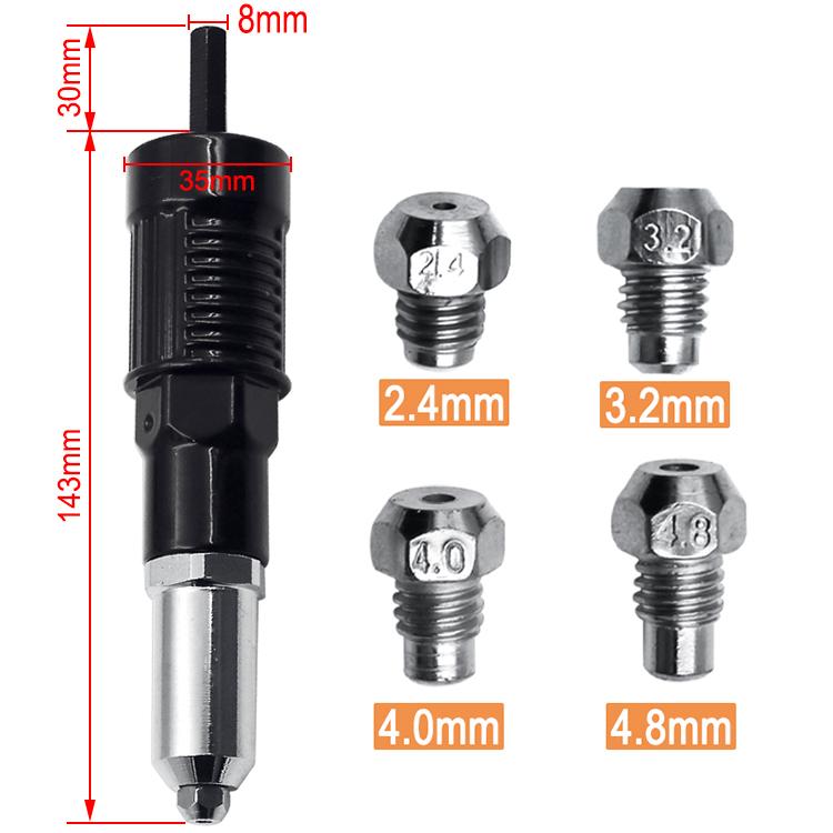 Professional Rivet Gun Adapter Kit with 4Pcs Different Matching Nozzle Bolts With 120PCS RIVETS - ChubbyChunk