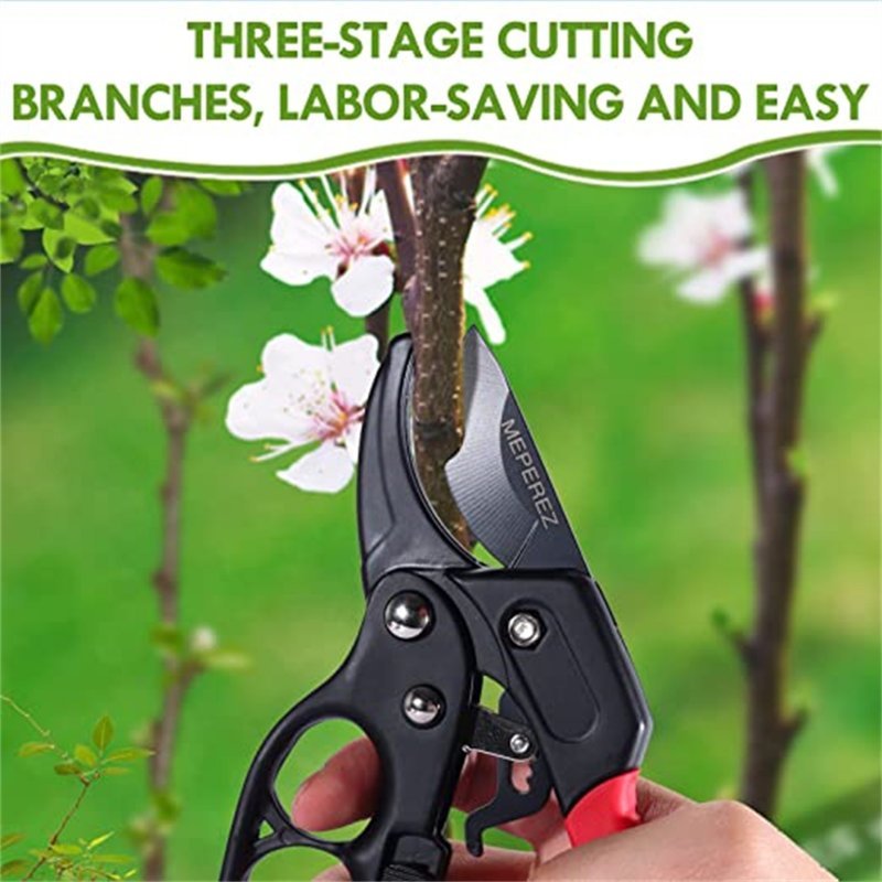 Ratchet Pruning Shears Handle Premium Gardens Clippers for Trimming Rose Floral Tree Live Plants Red Black - ChubbyChunk