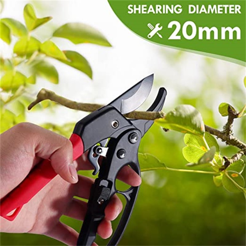Ratchet Pruning Shears Handle Premium Gardens Clippers for Trimming Rose Floral Tree Live Plants Red Black - ChubbyChunk
