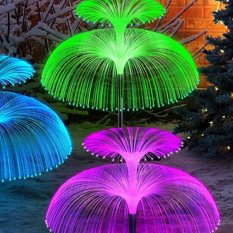 Solar Jellyfish Light 7 Colors Changing Outdoor Waterproof Garden Lights Led Fiber Optic Lamps For Lawn Patio Doublejellyfish 2pcs - ChubbyChunk