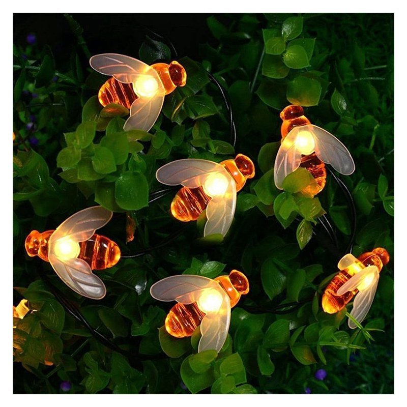 Solar Powered Cute Honey Bee Shape LED String Light Outdoor Garden Fence Patio Decor Warm White_6.5 m 30 LED - ChubbyChunk