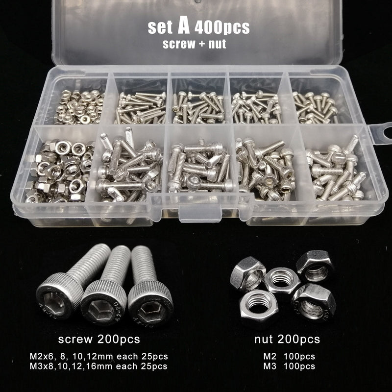 Total 400/650/1140/2100X M1.6 M2 M2.5 M3 M4 M5 304 Stainless Steel Hexagon Hex Socket Cap Head Screw Bolt Nut Set Assortment Kit - ChubbyChunk